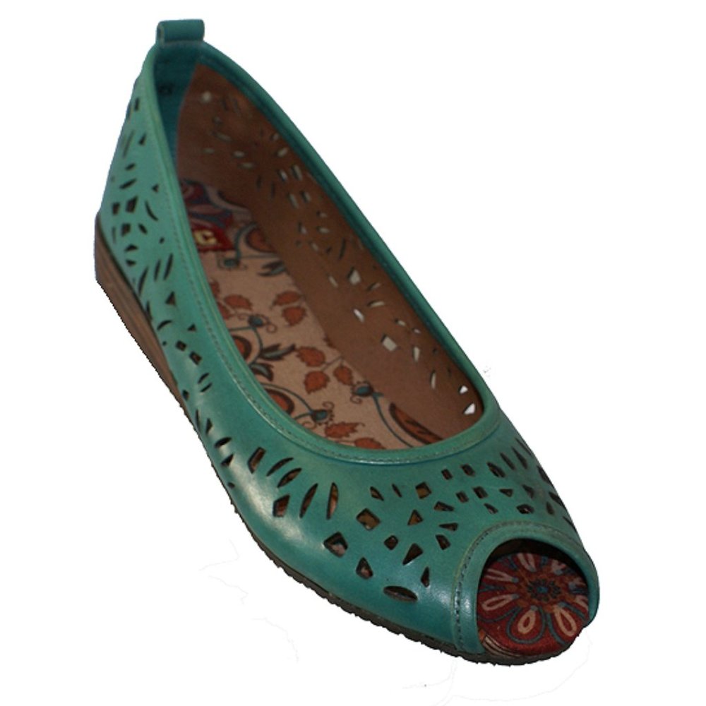 BC Footwear Teal Leather Cut-out Flats